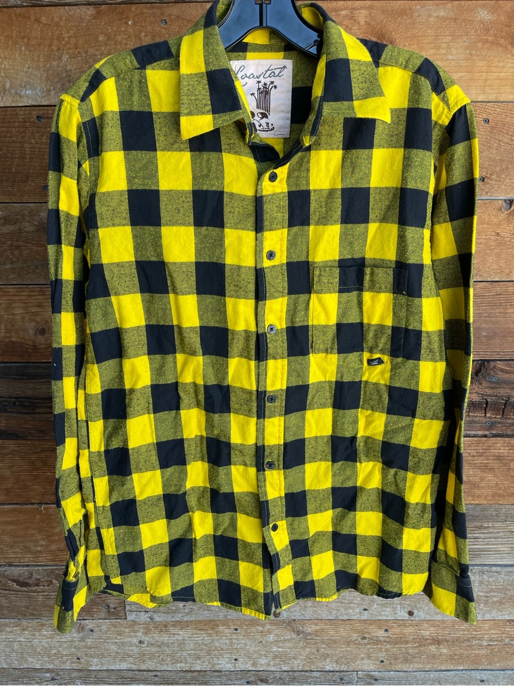 Coastal 100% Cotton Yellow Black Buffalo Plaid Flannel Shirt Men’s Med Button Up